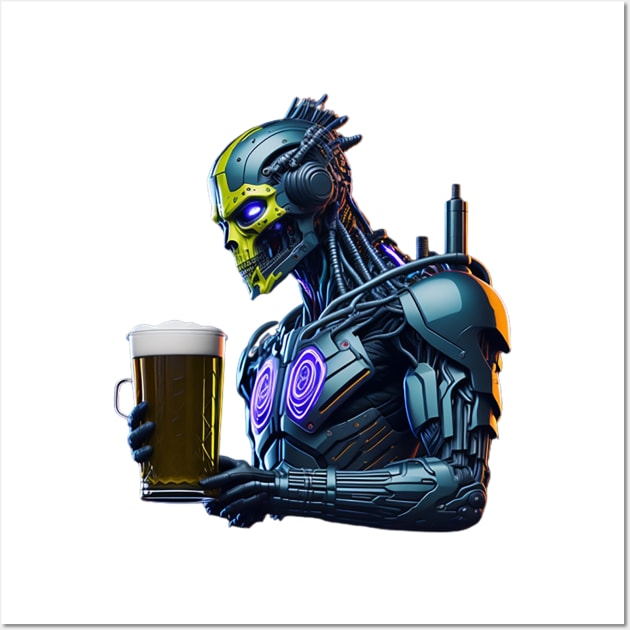 Cyborg with a beer mug Wall Art by likbatonboot